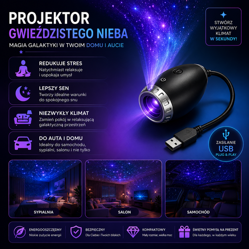 AstroBeam™ – Projektor Galaktyki LED USB do Samochodu i Pokoju