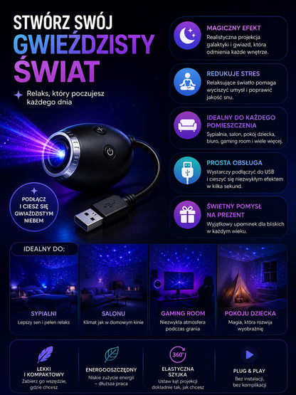 AstroBeam™ – Projektor Galaktyki LED USB do Samochodu i Pokoju